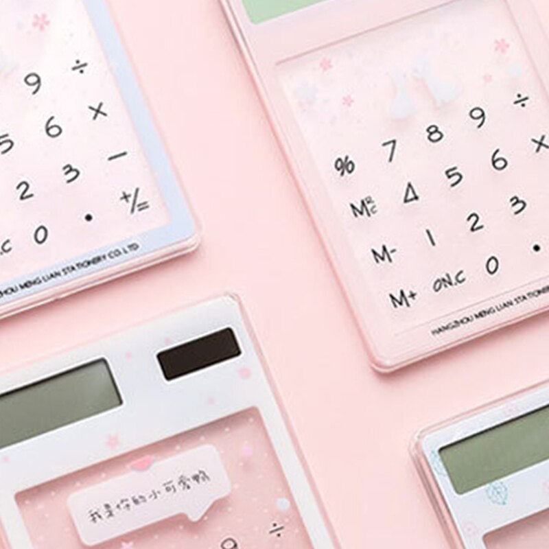 Transparent cute cartoon 8-digit calculator Solar energy mini Portable calculator School Supplies kawaii