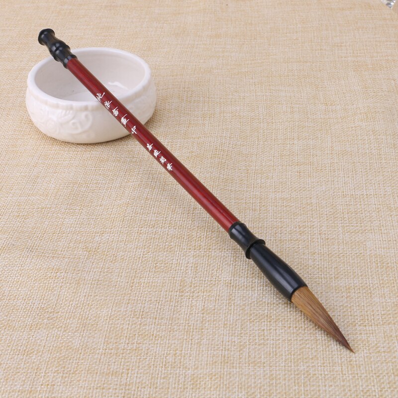 Pluma de tinta china tradicional, pincel de escritura de pelo de lobo de madera Litchi, suministros de papelería para caligrafía, 1 unidad