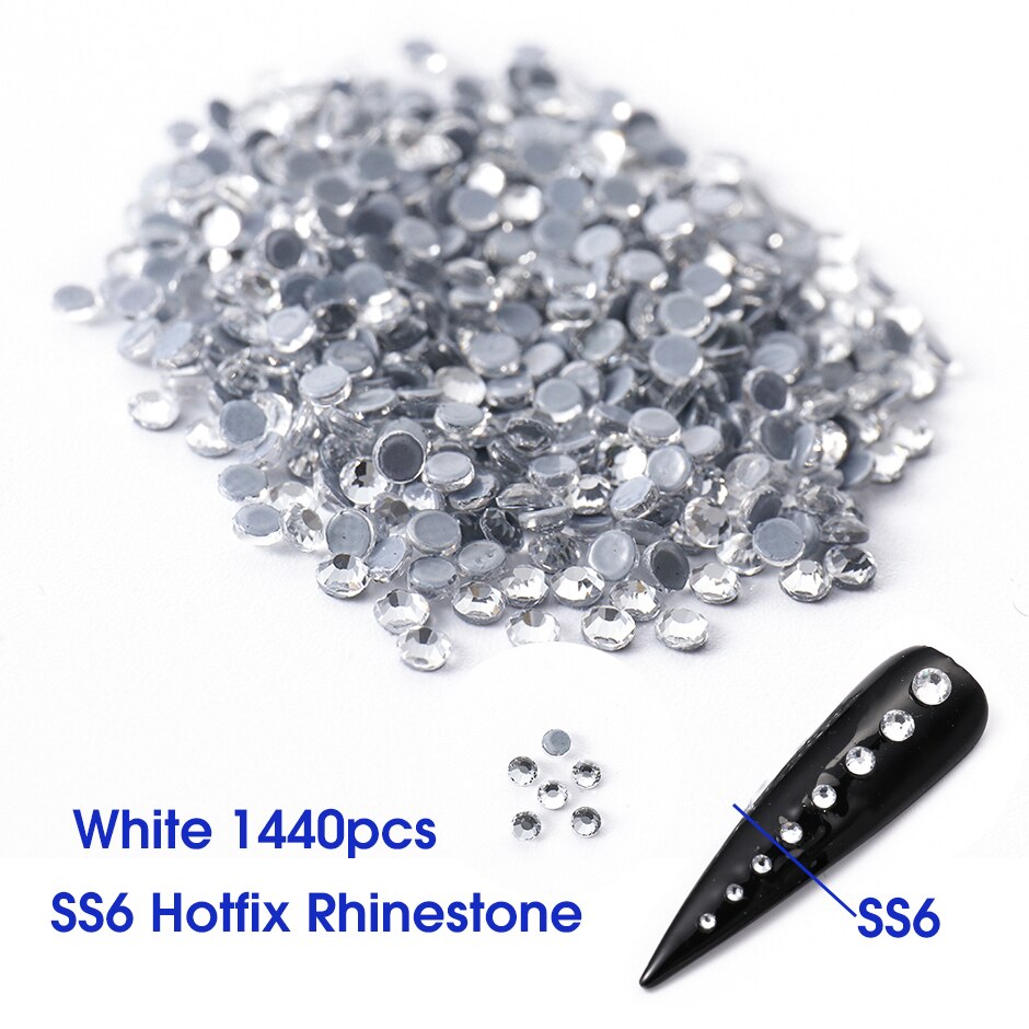 1440pc super glitter krystal ab  ss3-ss20 hotfix rhinsten på negle dekoration fix flad ryg strass nail art sten  le1610: Hvid  ss6