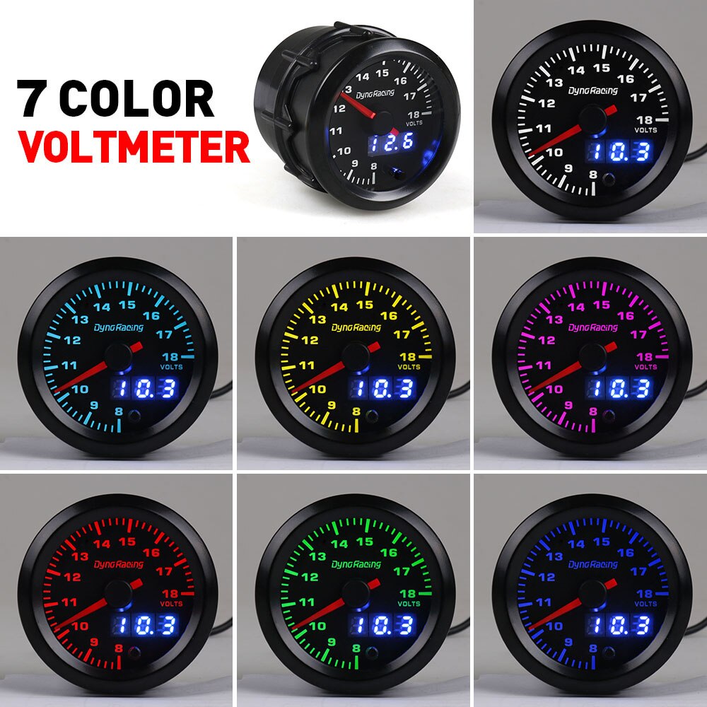 Dynoracing 52MM Dual Anzeige Voltmeter 7 farben LED Volt Messgerät 8-18V Spannung Messgerät Auto Meter mit stepper Motor- Auto Meter