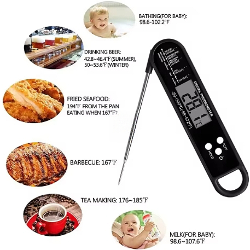 Folding Food Thermometer Kitchen Baking Digital Water Thermometer Food Probe Meat Grill Thermometer