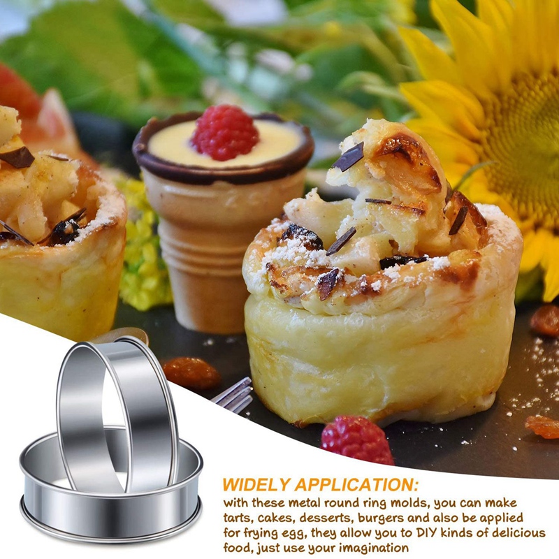 6 stk. muffin tærteringe dobbeltrullet tærtering rustfrit stål muffinringe metal rund ringform til madlavning