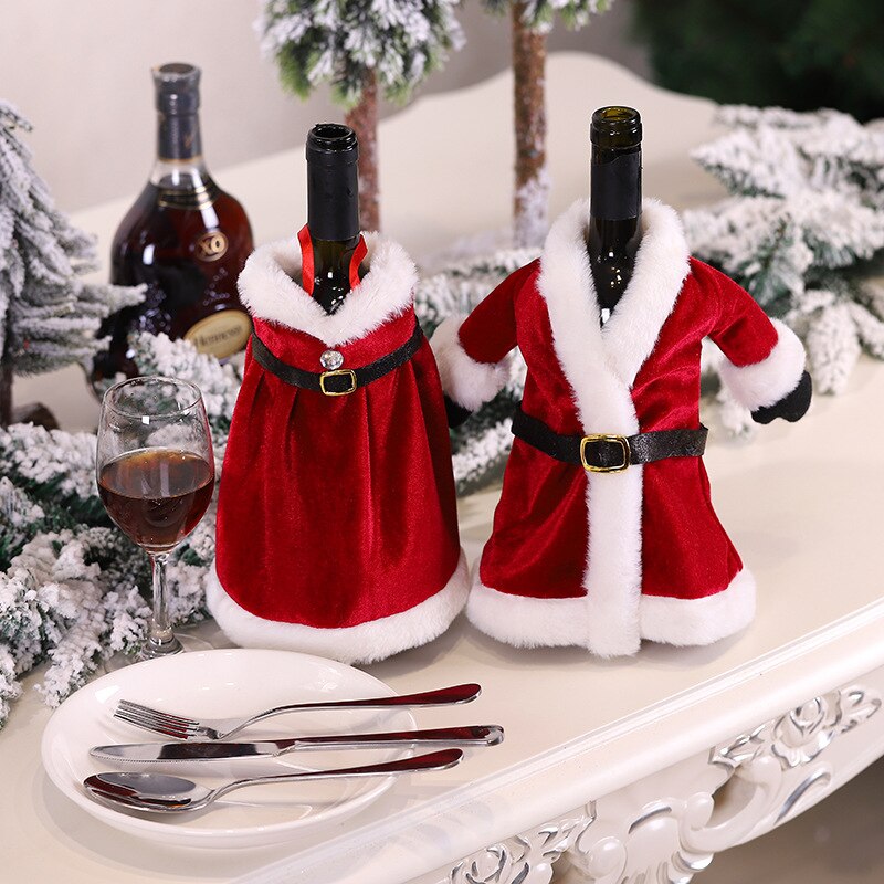 Rode Pluche Kerst Wijnfles Cover Leuke Vrolijke Kerstversiering Tafel Decor Wijnfles Wrap Thuis Ornament