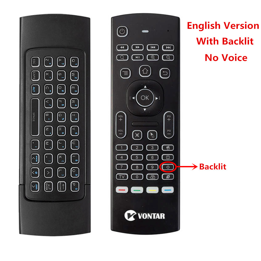 MX3 Backlit Air Mouse Smart Voice Remote Control MX3 Pro 2.4G wireless keyboard Gyro IR for Android TV Box T9 X96 mini H96 max: English Backlit