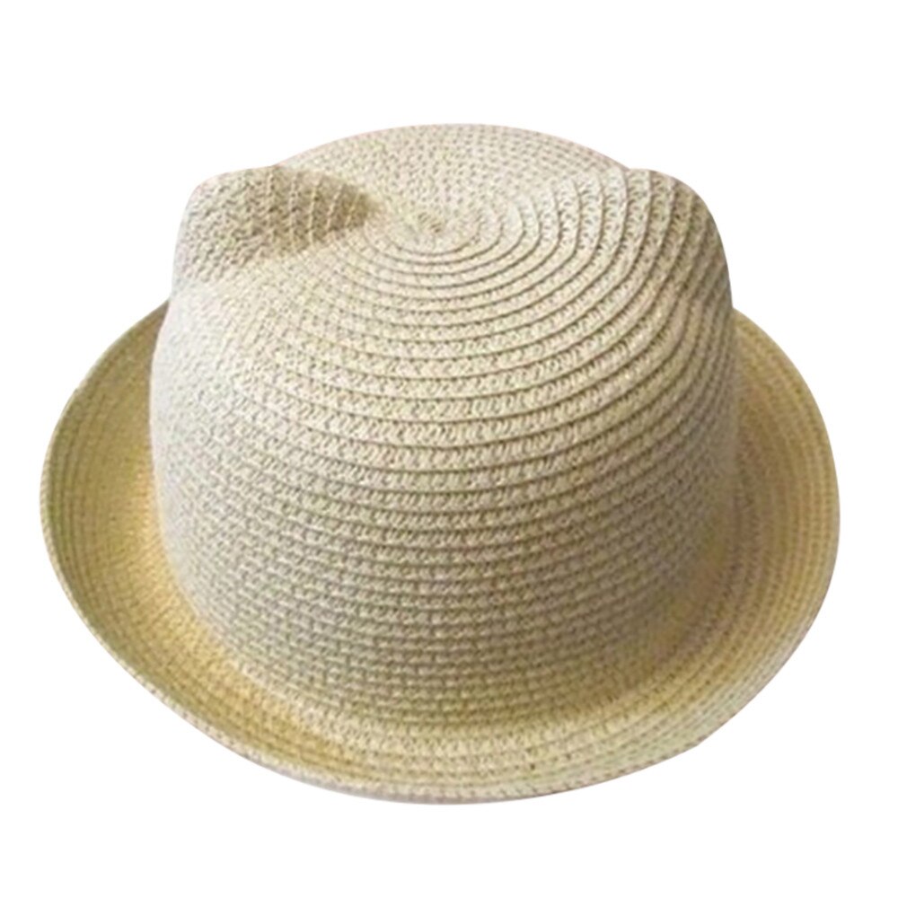 Chapeau de plage d'été pour bébé, chapeaux en paille respirants pour enfants, oreilles de chat, mignon, solide pour garçons et filles, offre spéciale: Beige