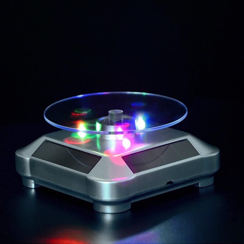 360 Degree Rotating Display Stand Colorful Led Solar Power Turntable Product Displaying Stand