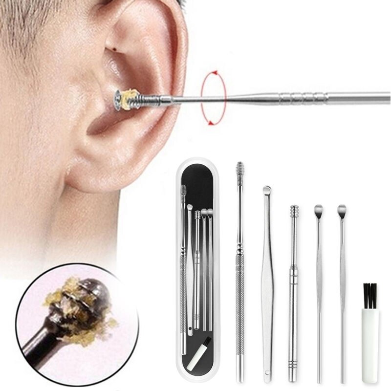 Curette en acier inoxydable, cure-oreille en spirale, dissolvant de cire, Curette, nettoyeur, cuillère, outil de nettoyage des oreilles, 7/6 pièces