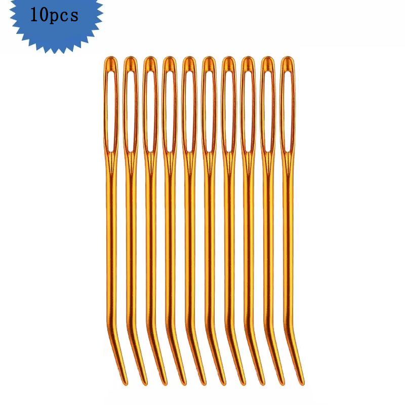 10pcs Yarn Knitting Needles Tapestry Large Eye Curved Tip Needles Sewing Pins Set DIY Household Sewing Tools: Gold