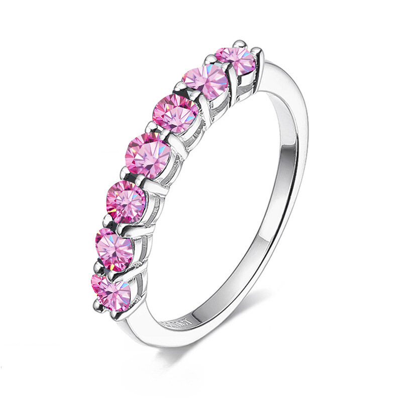 Anillo de moissanita redondo de 0,7 CT D Color VVS1 EX, anillo de eternidad de Plata de Ley 925, anillo de compromiso para mujer, banda de lujo para boda: Gris / 7