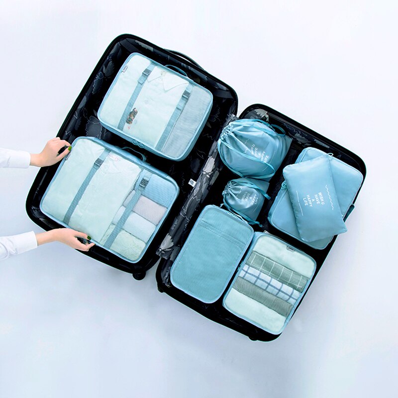 8 unids/set organizador de viaje embalaje cubos equipaje viaje accesorios bolsa organizador de doble cremallera bolsas impermeable