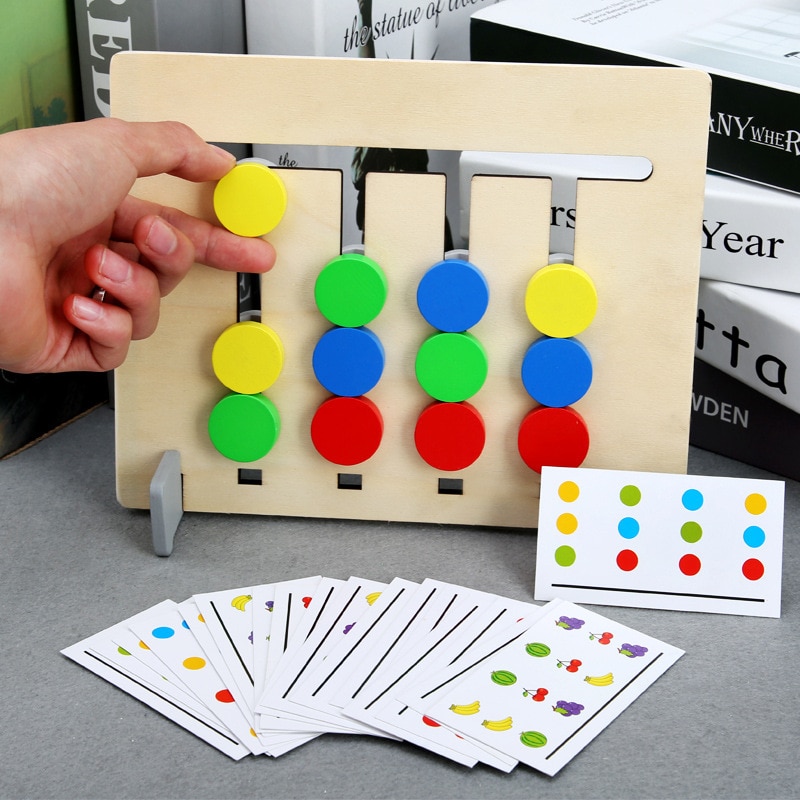 Børns puslespil træ hukommelse skak legetøj logisk tænkning øvelse hånd-øje koordination fire-farve frugt spil