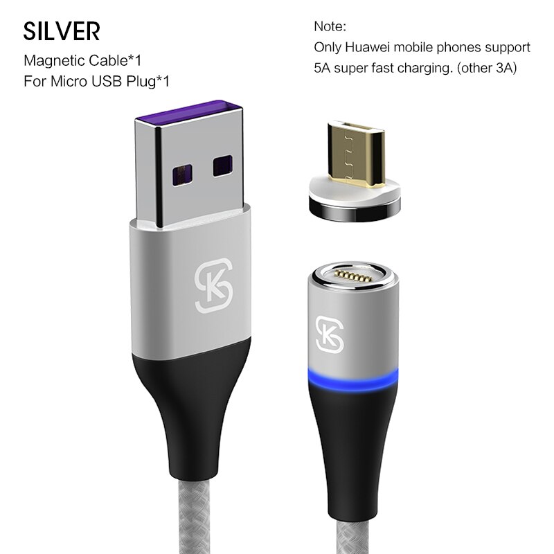 Sikai cabo usb carregador rápido 3 em 1 5a, cabo de carregamento rápido e magnético para huawei honor view 20 usb c 5a qc4.0 para honor 10 30pro