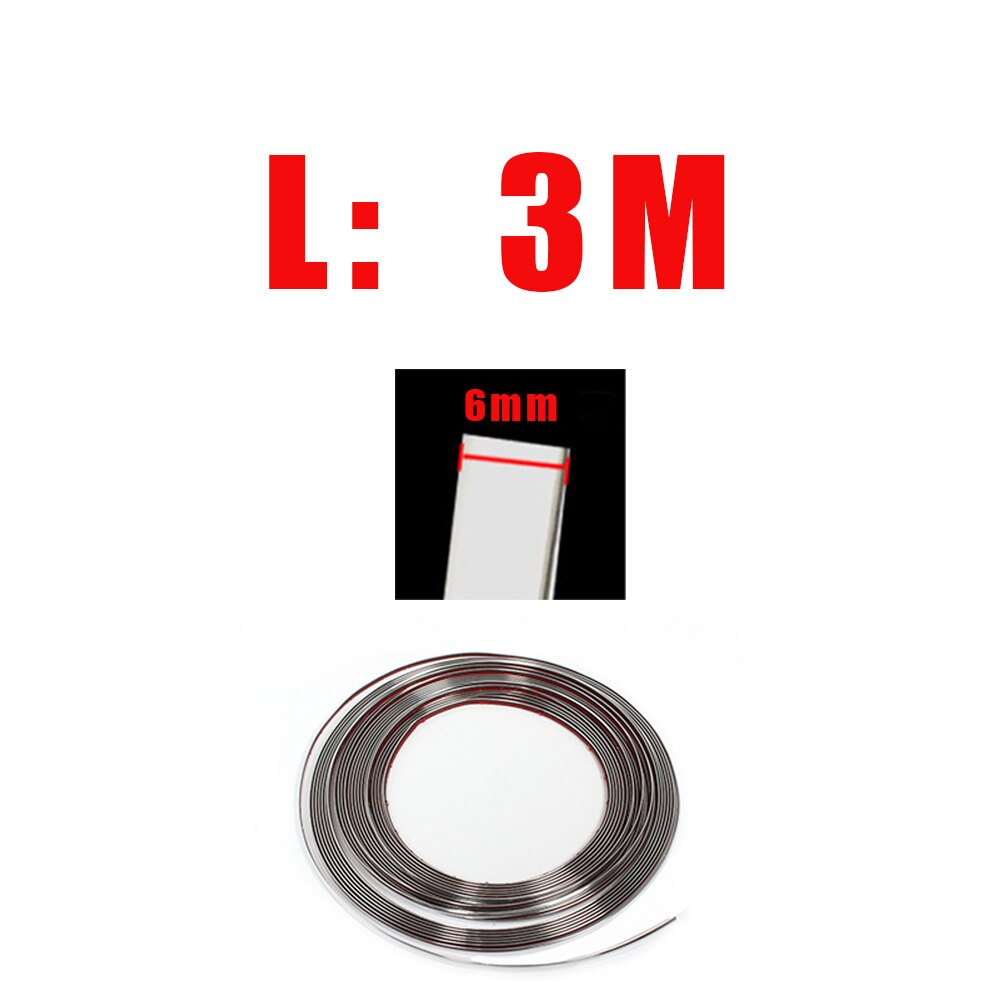 Bil styling auto självhäftande sidodörr kromlist gjutning dekoration stötfångare skydd trim tejp: 6mm x 3m