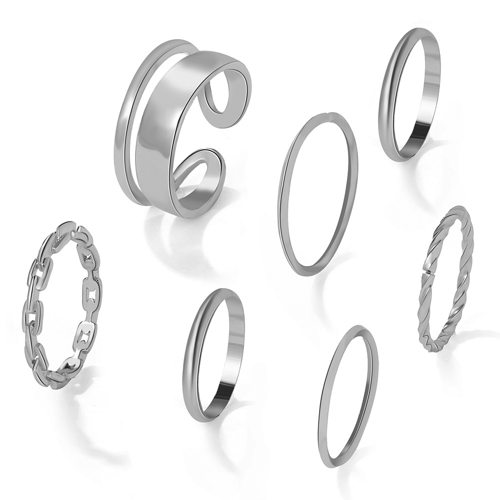 7 Uds. Conjunto de anillos de joyería de , superventas, aleación de Metal, apertura redonda hueca, anillo de dedo para mujer, de boda para y chica: Negro
