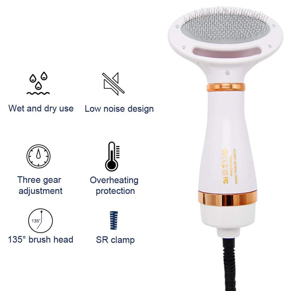 Pet Dog Hair Dryer Comb Grooming Hair Fur Blower Adjustable Temperatures Settings Cat Dog 2-In-1 Dryer Comb Brush Low Noise