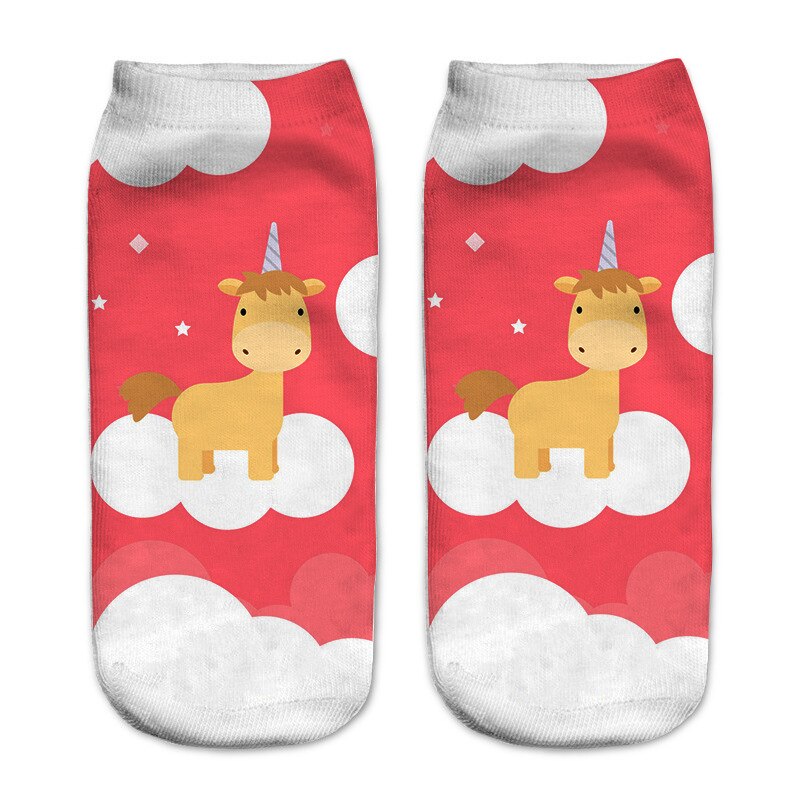 Impression 3D licorne femmes chaussettes printemps été filles chaussettes courtes adulte femme enceinte cheville chaussettes Sokken Meias: color10