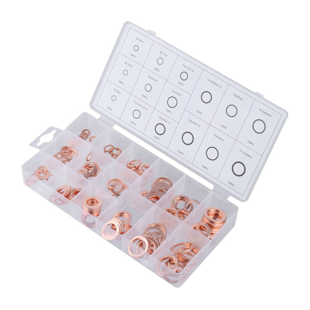 150 X Oil Drain Plug Copper Sealing O Ring Washer Assortment Car Garage Oil Drain Pan Gaskets Screws For Honda Cr-v/fit/accord/c: Default Title