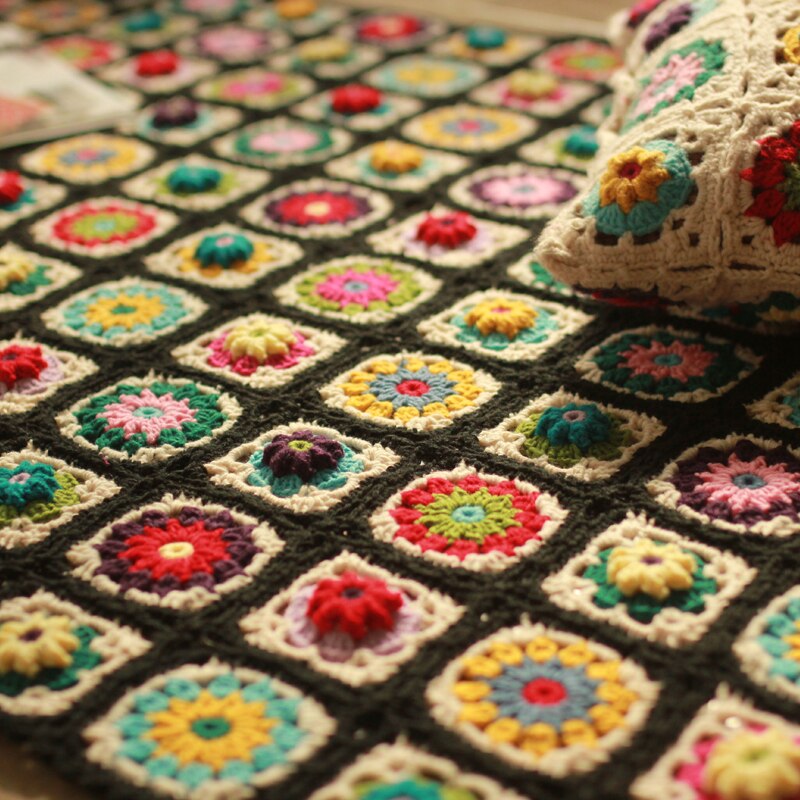 Handgemaakte afghaanse deken bankmat theeceremonie handgehaakte gehaakte deken kussen vilt pastorale stijl 60 x 80cm