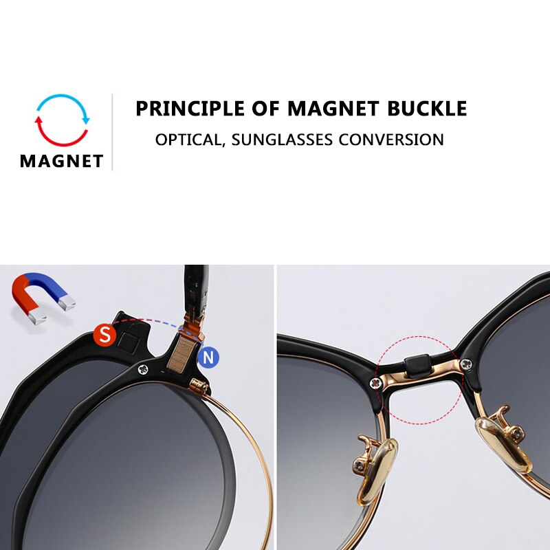 2 In 1 Magnet Clip On Optical Glasses Frame Men Polarized Sunglasses Myopia Degree Prescription Eyeglasses Frame TR90