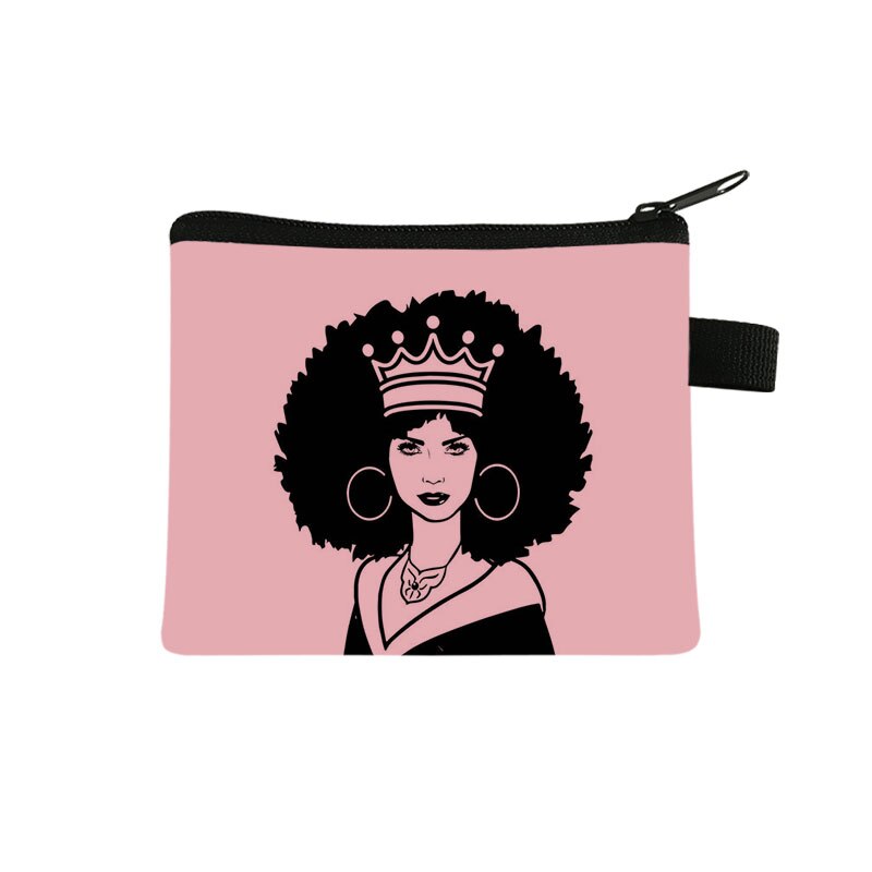 African Black Girl Black Coin Purse Girl Casual Shopping Portable Lipstick Bag Afro Woman Purse Kids Wallet: lqbheinvzuhe14