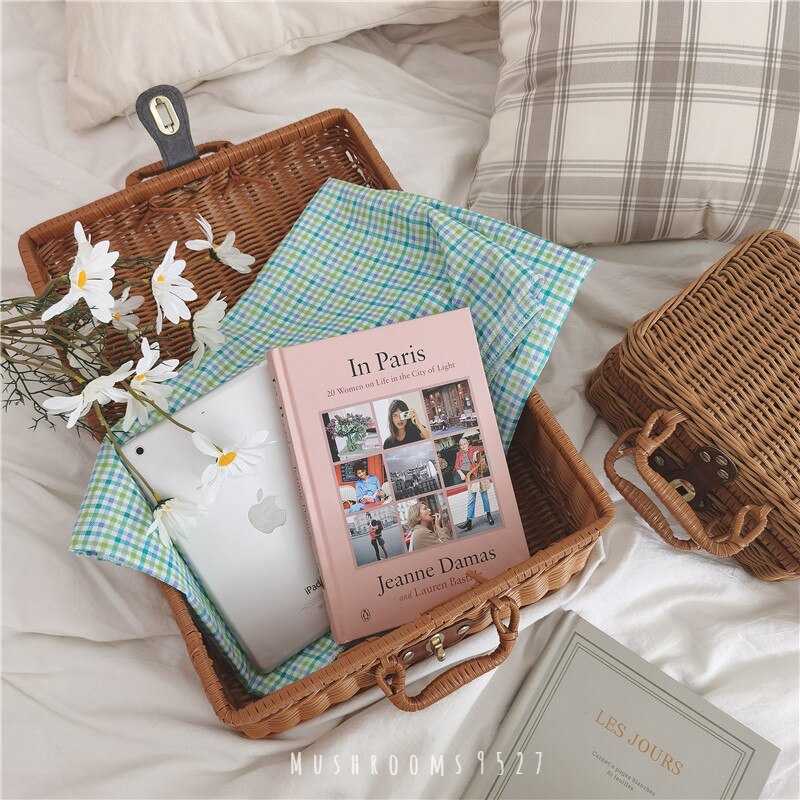 Valise en rotin rétro de Style coréen, boîte de rangement Simple et exquise pour les débris de la chambre, boîte de pique-nique, accessoires de tir, décoration de la maison