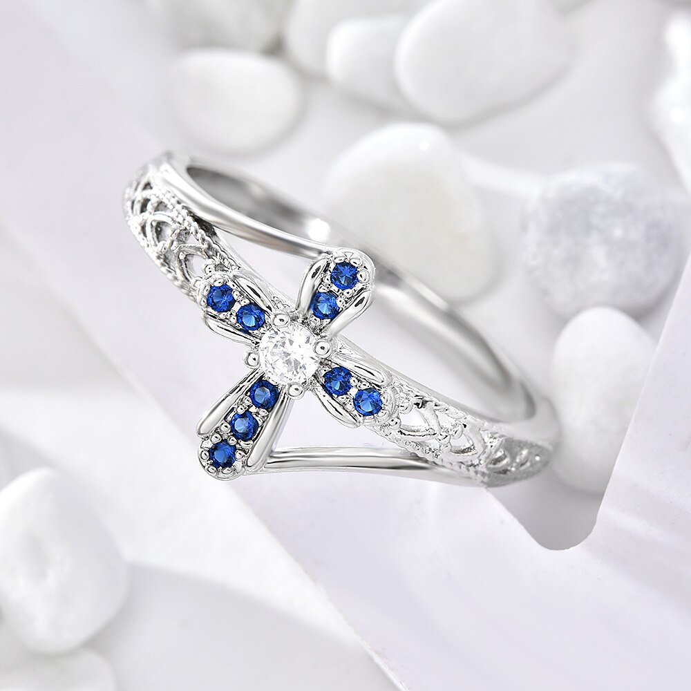 Cross Vrouwen Vinger Ring Ingelegd Shine Cz Steen Dagelijkse Slijtage Mode Ringen Verjaardag Meisje Veelzijdige Sieraden
