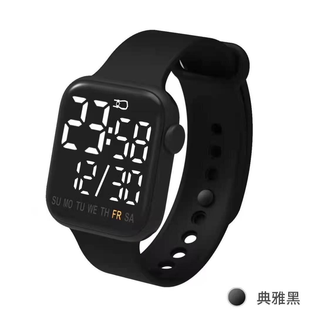 The square LED electronic watch apple touch screen LED watch digital sports students: Black