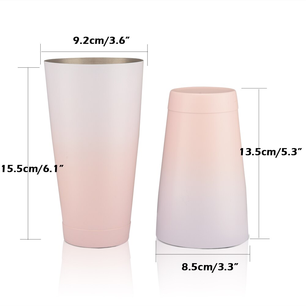 stainless steel high-end boutique pink gradient Boston cocktail shaker multifunctional shaker bar tool