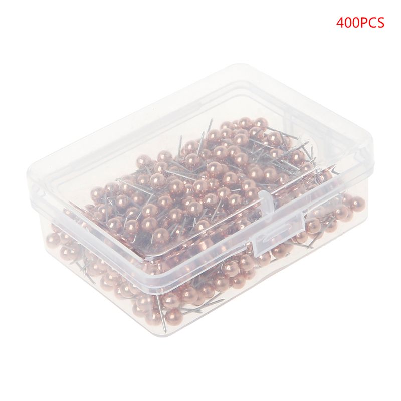 400 stk / sæt rundt plasthoved stålpunktskubstifter kort tommelfingerstifter pin med kasse til kontorskoleartikler: Rose guld