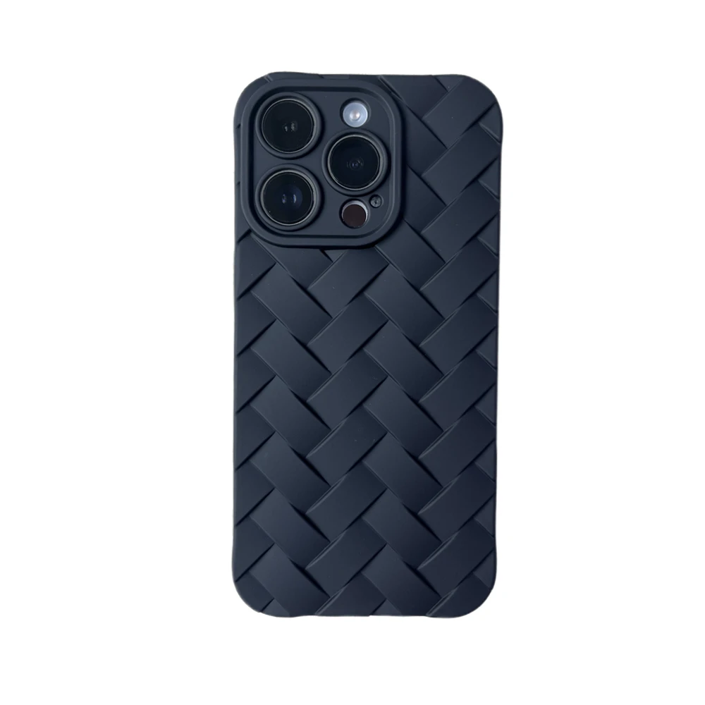 Funda suave de TPU con patrón tejido multicolor para iPhone 15, 14, 13, 12, 11 Pro Max, 14, 15 Plus, funda protectora a prueba de golpes para teléfono: Para iPhone 15 Plus / Negro
