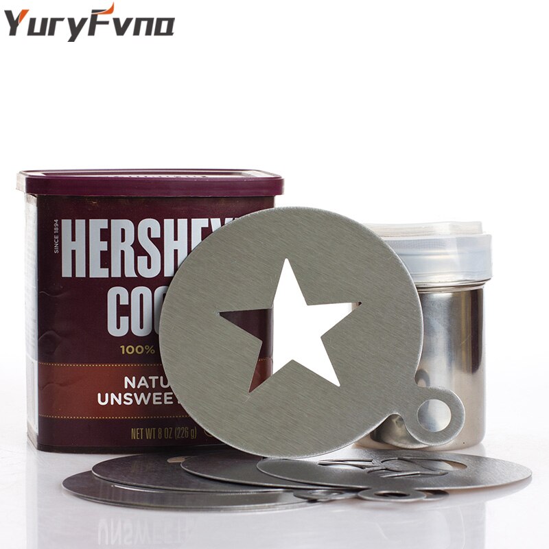 YuryFvna Stainless Steel Coffee Latte Cappuccino Barista Art Stencils Cake Duster Templates Coffee Tools Accessories