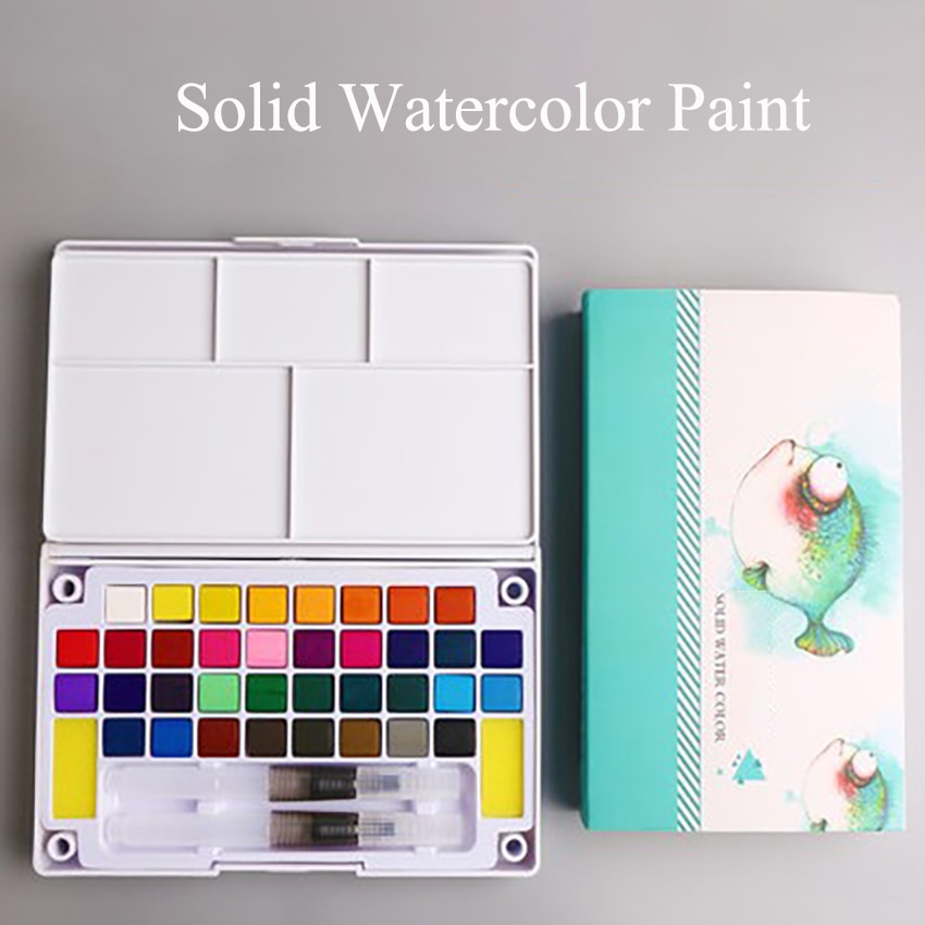 12/18/24/36 farver bærbar solid akvarel maling håndmalet akvarel pigment med akvarel pensel svamp til studerende kunst