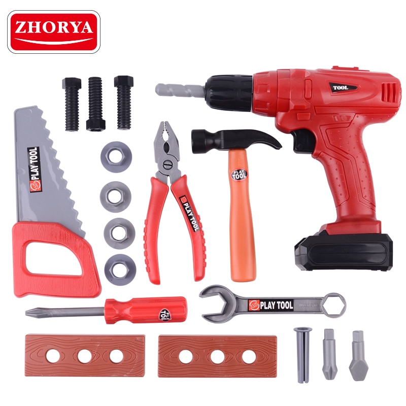 Zhorya 13pz Giochi di imitazione impostato di Strumenti di Riparazione Ragazzi Giocattolo Seghe Cacciavite Modello di Plastica Giocattoli di Simulazione per I Bambini Creatore Regalo