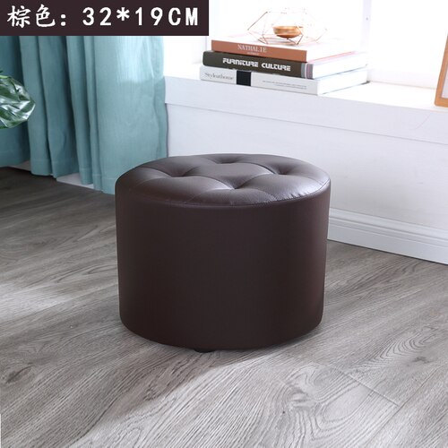 Tabouret rond en cuir escabeau chambre tabourets chaise coin siège pour économiser de l'espace pour salon restaurant chambre: S Brown
