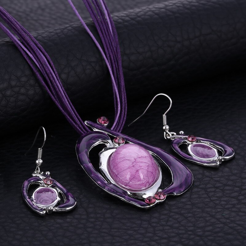 Minhin Charmante Blauwe Hanger Sieraden Sets Voor Vrouwen Classic 2 Stuks Bruiloft Sieraden Sets Afrikaanse Kralen Accessoire: F843 purple