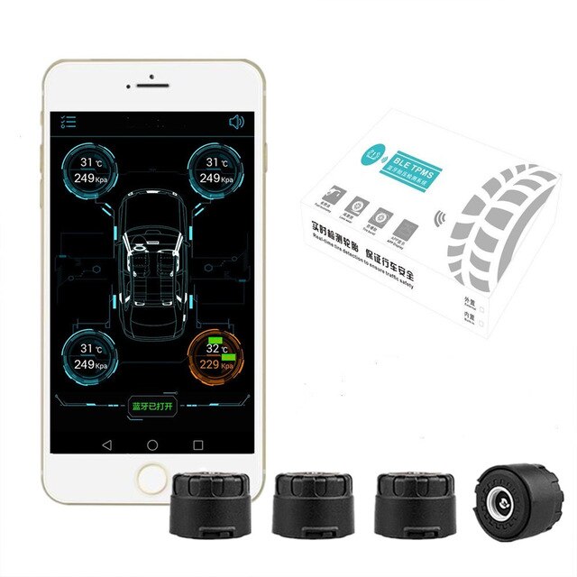 Smart Car TPMS Bluetooth 4.0 Tyre Tire Pressure Monitoring System APP Display 4 Internal/External Sensors Support Android IOS: 4 external sensor