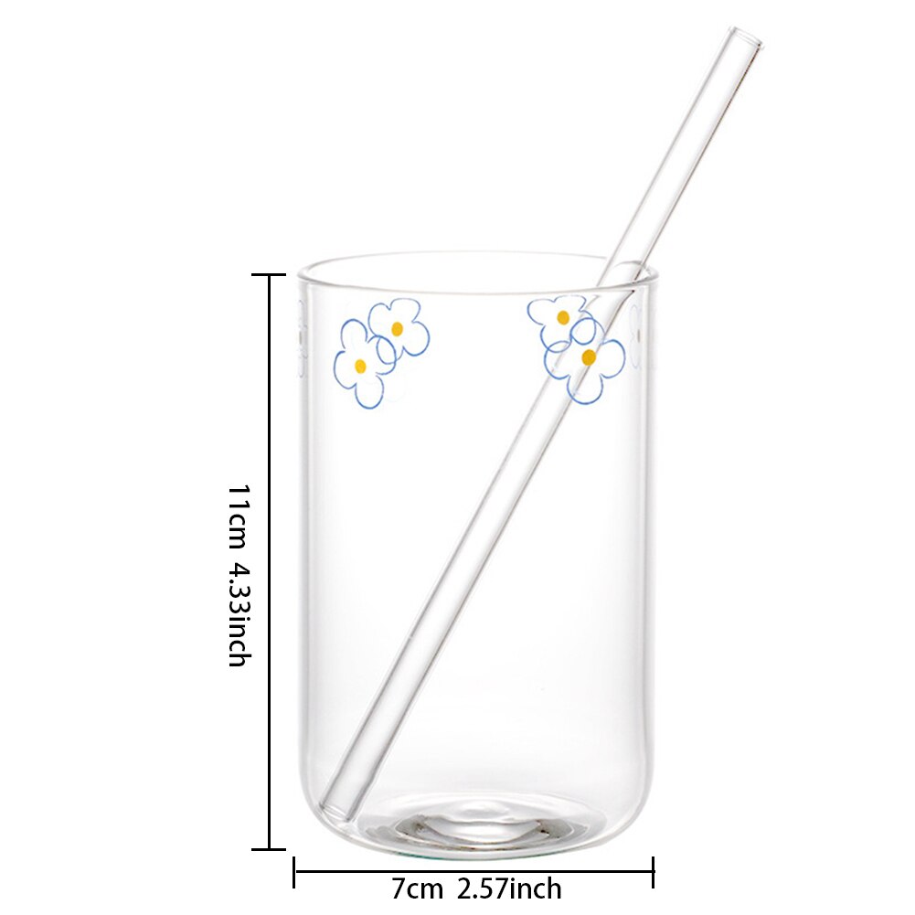 Cute Fruit Printed Glass Mug Cup Heat-resistant Milk Juice Glass Water Cup with Straw Beer Coffee Cup Whiskey Lemon Tea Mugs: K 300ml