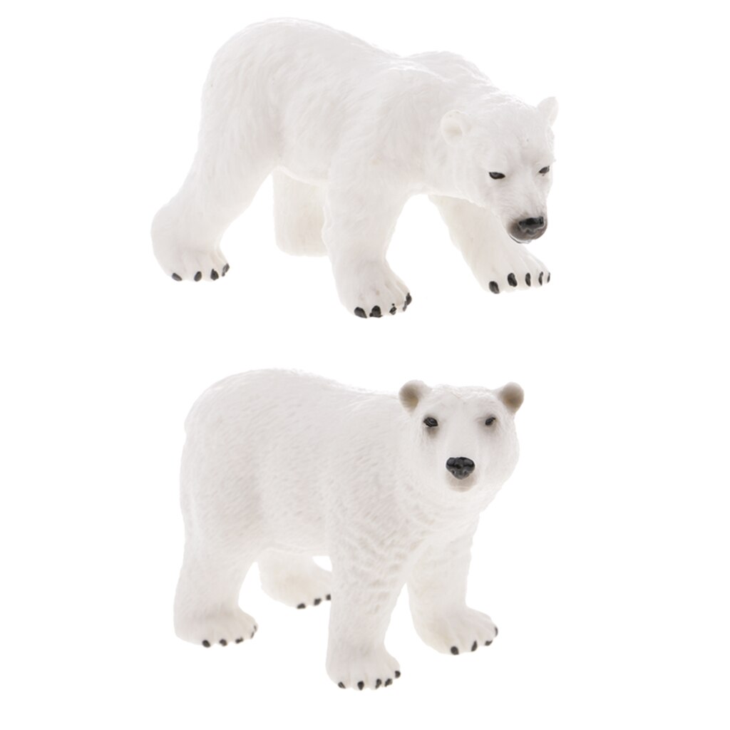 2pcs Realistic Polar Bear Figurines, Plastic Arctic Animal Figures, Easter Eggs Cake Toppers Christmas Birthday