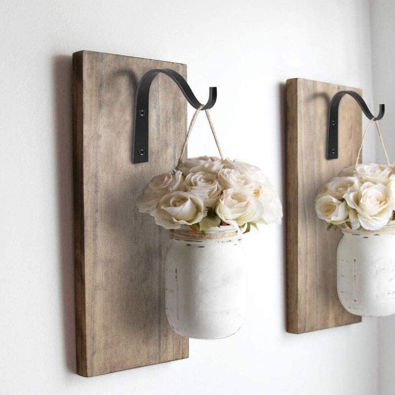 Fashion4PCS Hanging Basket Brackets Iron Wall Hooks Brackets Black Curved Up Bracket Hook for Hanging Planter Bird Feeder