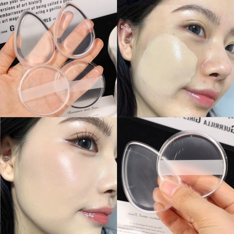 Esponja de maquillaje antiadherente para polvo de silicona, suave, transparente, fácil de limpiar, forma redonda en forma de lágrima para una aplicación suave, lavable