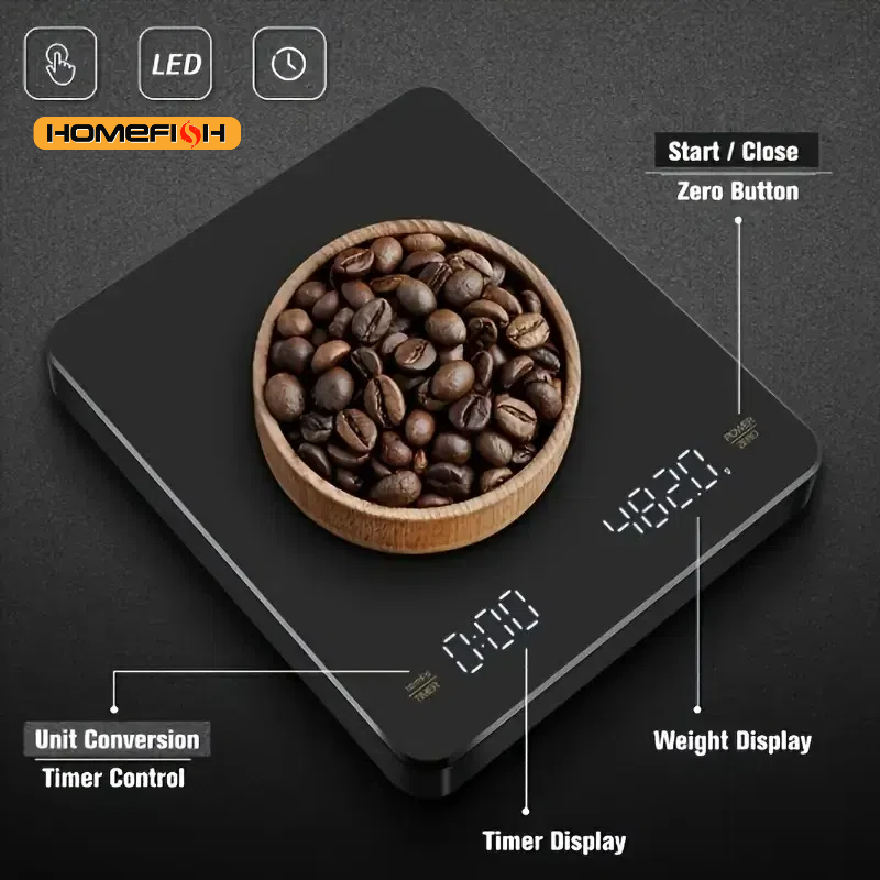 KC2 Digitale Oplaadbare Koffieweegschaal met Timer LED Scherm Espresso USB 0.1g tot 3kg Hoge Nauwkeurigheid Meten Keukenweegschaal