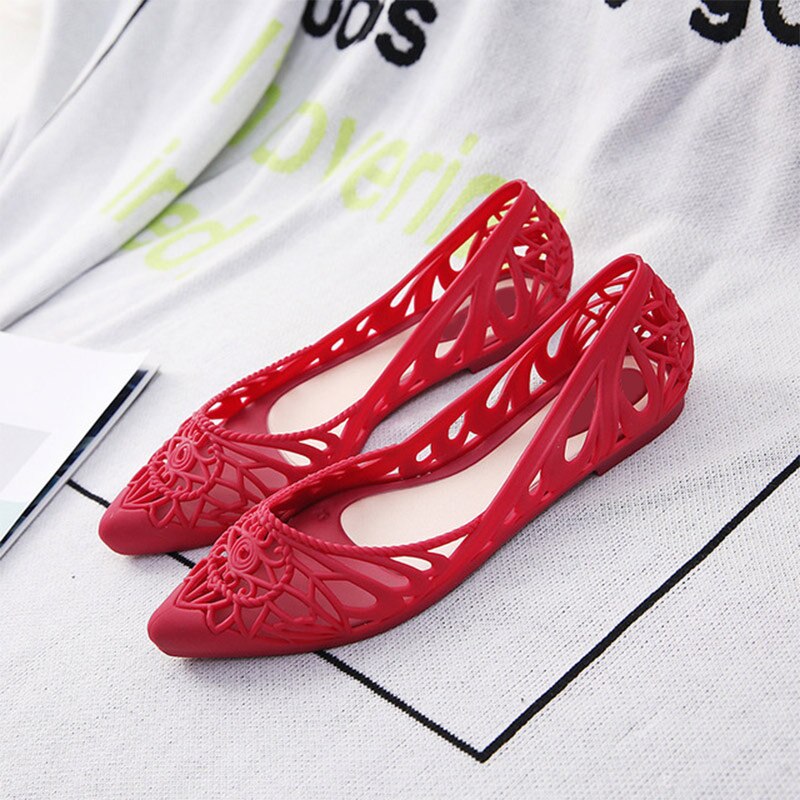 MCCKLE été femmes sandales PVC chaussures plates décontractées femme évider bout pointu sans lacet confort dames chaussures de gelée femme peu profondes: Red / 6