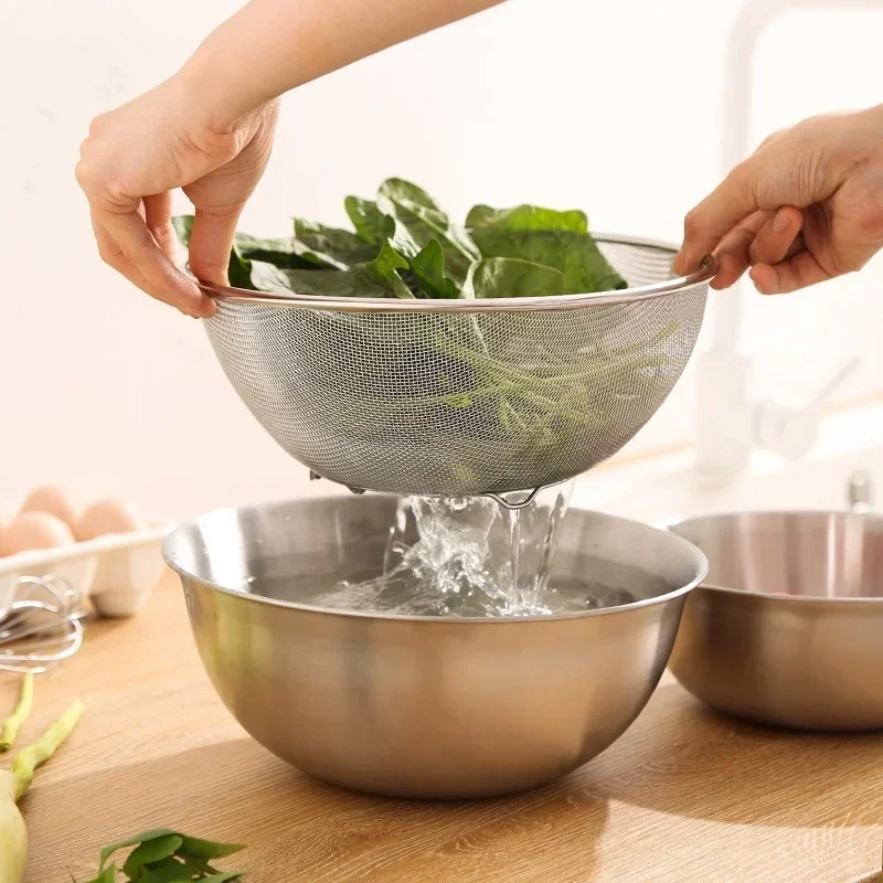 Avløpskum i rustfritt stål med sil til oppbevaring av skala, risvaskekurv, kjøkken fruktavrenningssett