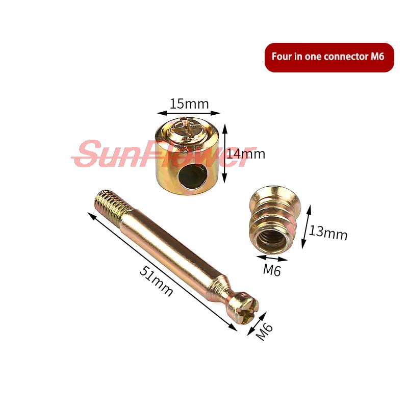 Furniture Hardware 4-in-1 Connection Piece Bed 4-in-1 Assembly Piece Hammer Nut Screw Eccentric Wheel Accessories 2PCS: M6