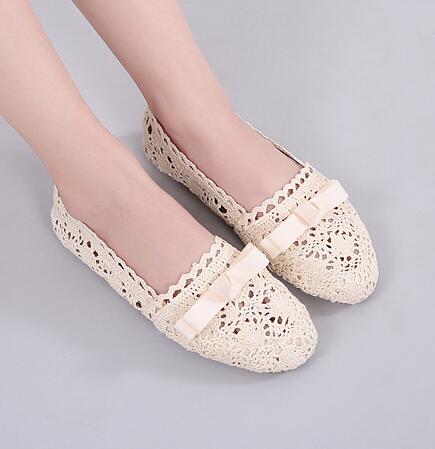 autumn bow-tied single shoes woman breathable hemp knitting hollow flats moccasins soft bottom non-slip leisure loafers: White / 9.5