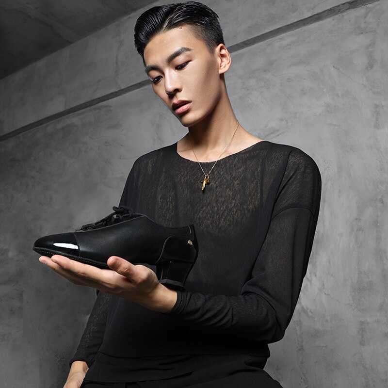 Adult Latin Dance Costumes Men'S National Standard Dance Clothes Round Neck Loose Top Latin Dance Wear Practice Clothes SL4088