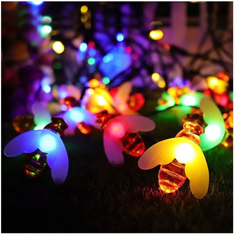 Guirnalda de luces LED en forma de abeja, guirnaldas navideñas alimentadas por energía Solar, para decoración de jardín y , 20LED/30LED/50LED: Multi-color / 10M 50 LEDs