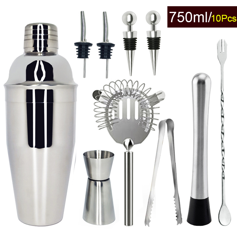 12 teile/satz 750/600ml Cocktail Shaker Set kit Bartender Kit shaker Edelstahl Bar Tool Set Bartending Kit mit Wein Rack: 10Pcs750ml