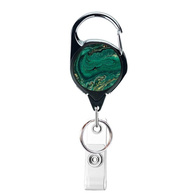 1 PIÈCES Rétro Mandala Boussole Corde Lanière D'insigne Clip Porte-clés Nom Porte-Étiquette Porte-clés Carte Enrouleur De Cordon Rétracter Tirer Porte-clés Recul: Green marble