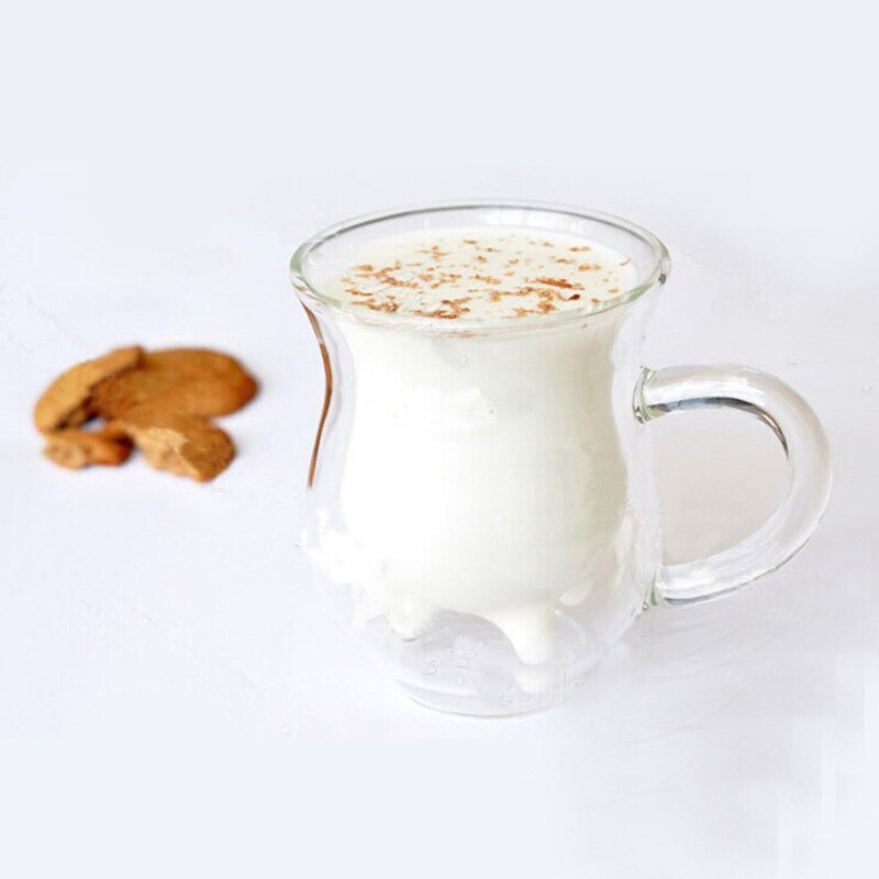 Child Baby's Milk Cup Milk Coffee COW Udder Shape Double Walled Clear Glass Milk Coffee Tea Mug Cup Handle Cute Cup